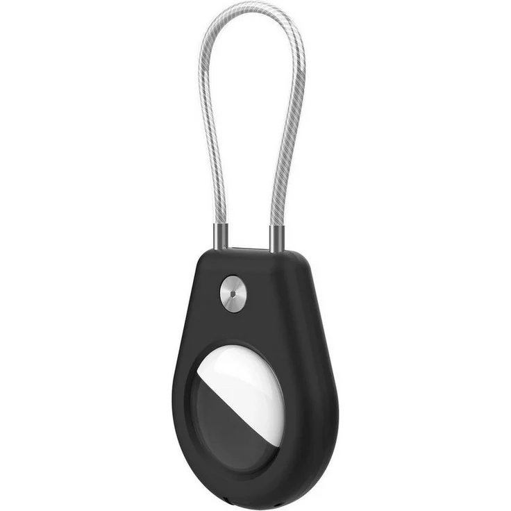 COFI 1453 Schlüsselanhänger Schutzhülle für Apple AirTag mit Stahlkabel, Schwarz - Robuste Sicherheit, einfache Installation und präzise Passform