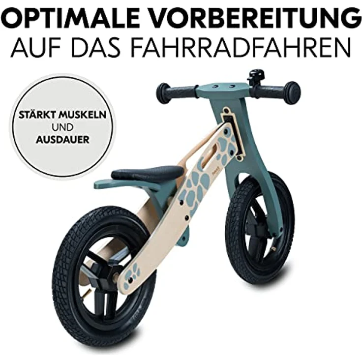Hauck Laufrad Kinder Balance N Ride, Holz Laufrad ab 18 Monaten (FSC® Zertifiziert), Sattel höhenverstellbar, Rutschrad mit 12 Zoll Lufträder, Klingel, Tragegriff, ohne Pedal (Turtle) – Bild 2
