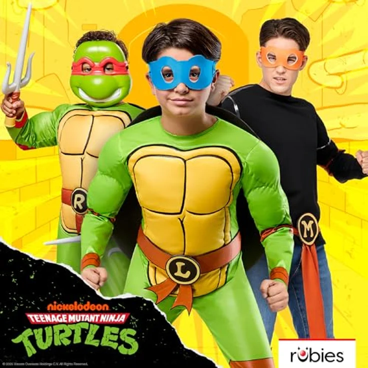 Rubies TMNT 4-in-1-Kostüm für Kinder, 134-140 cm, Leonardo/Donatello/Raphael/Michelangelo, mit farbigen Masken und Gürtel – Bild 7