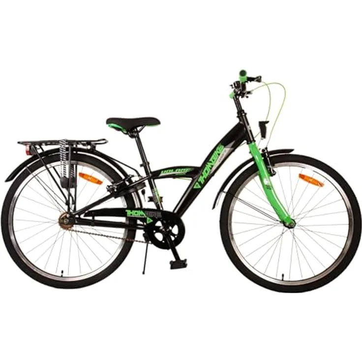 Volare Kinderfahrrad Thombike für Jungen 24 Zoll in Schwarz Grün, Handbremsen, batteriebetriebene Lichter