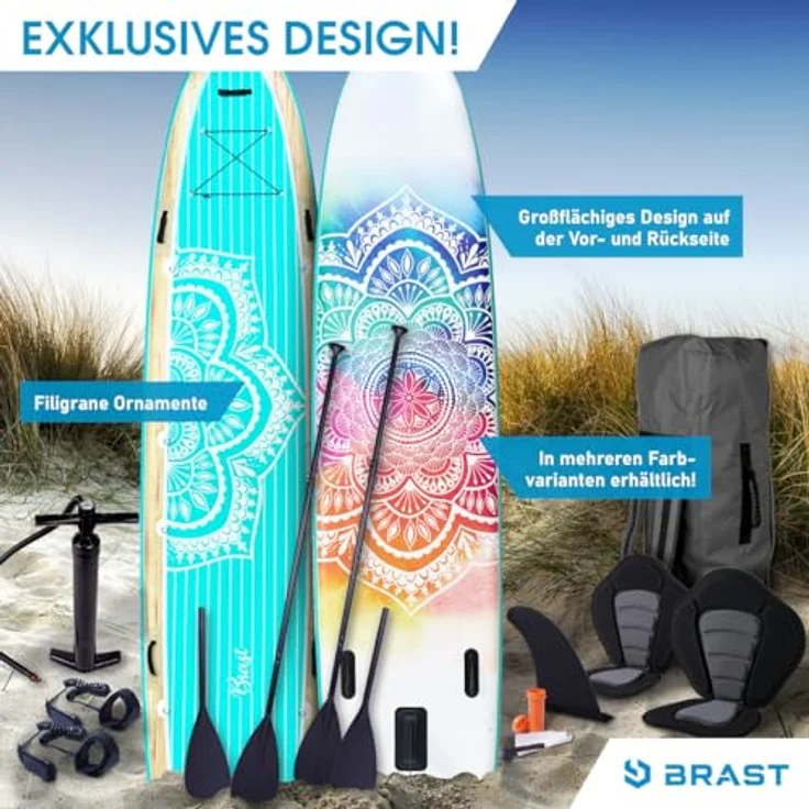 BRAST® SUP Board Family, aufblasbares Stand up Paddle Set XXL, 370x87x15cm bis 210kg, inkl. 2x Kajak-Sitz, 2x Fußschlaufe, 2x Paddel, Pumpe, Rucksack, Mandala Design – Bild 2