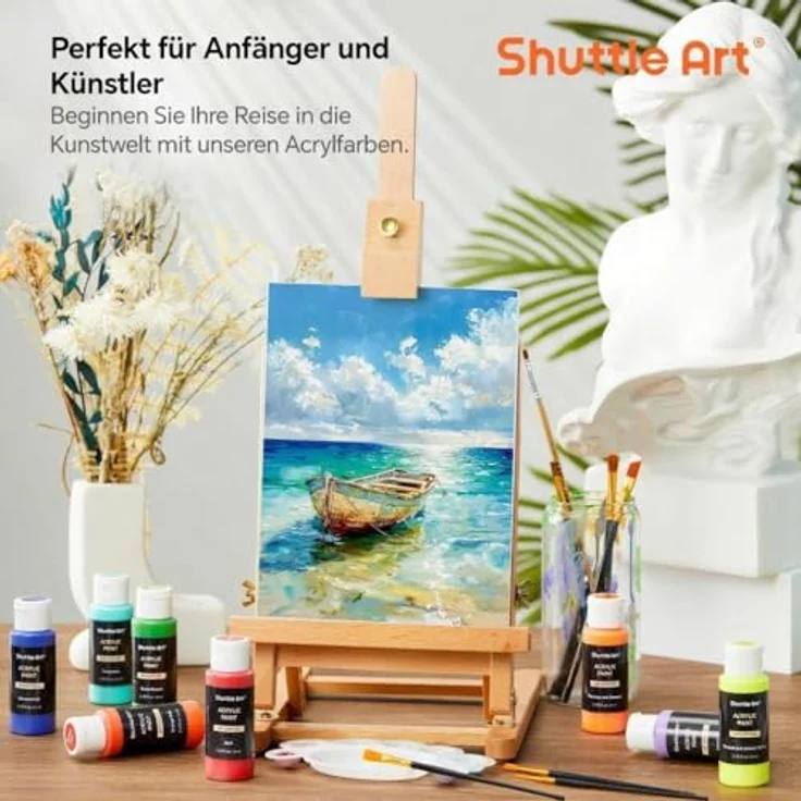 Shuttle Art Acrylfarben-Set, 25 Farben, 60 ml Flaschen, wasserfest mit 3 Pinseln & 1 Palette, hochpigmentiert für Künstler und Anfänger, geeignet für Leinwand, Holz, Keramik und Stoff – Bild 5
