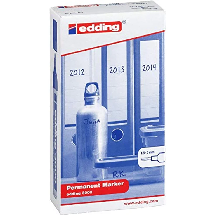 edding 3000 Permanentmarker - 10 bunte Farben (Standard) - Rund-Spitze 1,5-3 mm - schnell trocknender Permanent Marker - wasserfest, wischfest - für Karton, Kunststoff, Holz, Metall - Universalmarker – Bild 3