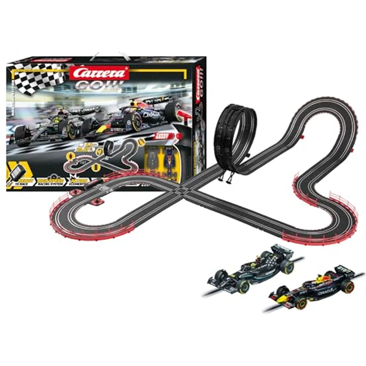 Carrera GO!!! Max Competition Rennbahn-Set, 6,3 Meter mit lizenzierten Formel-1-Slotcars für bis zu 2 Spieler, inklusive Mercedes-AMG F1 W14 E und Red Bull Racing RB19, für Kinder ab 6 Jahren und Erwachsene – Bild 4