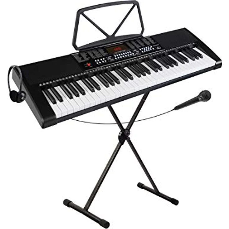 McGrey LK-6120-MIC Keyboard Set - Einsteiger-Keyboard mit 61 Leuchttasten - 255 Sounds und 255 Rhythmen - 50 Demo Songs - Inklusive Mikrofon - Spar-Set inkl. X-Keyboardständer und Kopfhörer - Schwarz – Bild 1