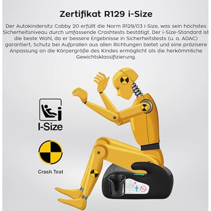 Tulano Cabby 20, Kindersitz mit ECE R129/03 i-Size-Zulassung, ergonomischer Konturierung und Ultra-Soft-Technologie, grau – Bild 6