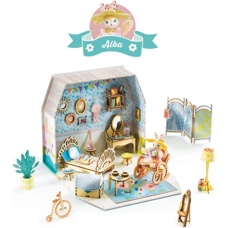 DJECO Kreativset Mi House Miniaturhaus mit Möbeln, Figur & Aufbewahrung, 14,5 x 16,5 x 5 cm
