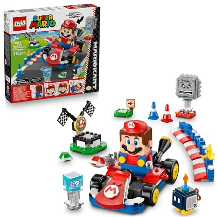 LEGO Mario Kart 72043, Interaktives Set mit Mario & Standard-Kart, 3 Figuren, Rennstrecke und Barrieren for kreatives Spielvergnügen für Kinder ab 7 Jahren