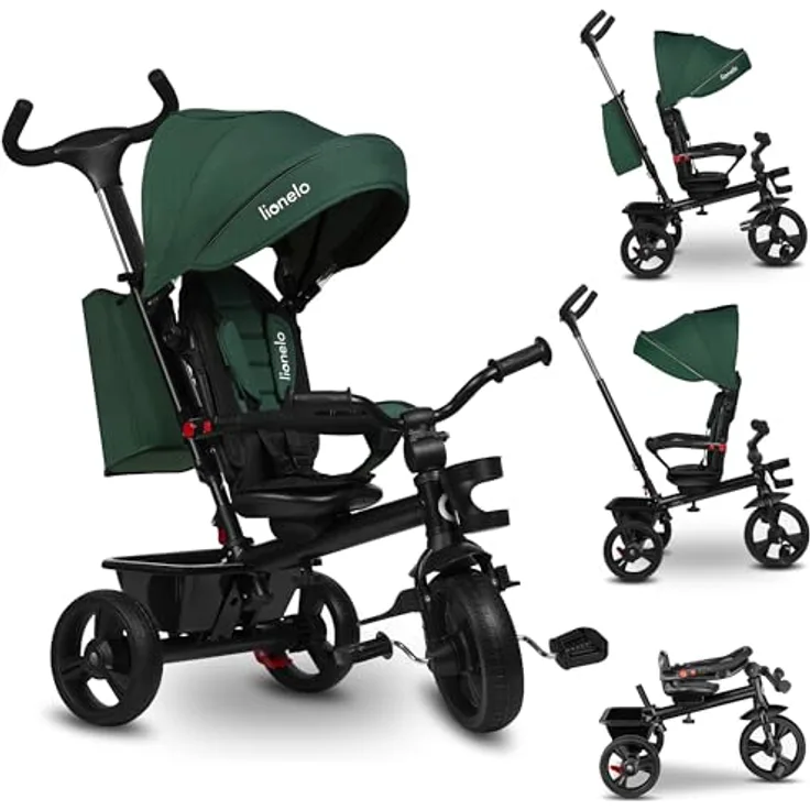 Lionelo Haari 2in1 Dreirad mit Schubstange, schlauchlose Gummireifen, Freilauf, Korb, Tasche, Getränkehalter, grau