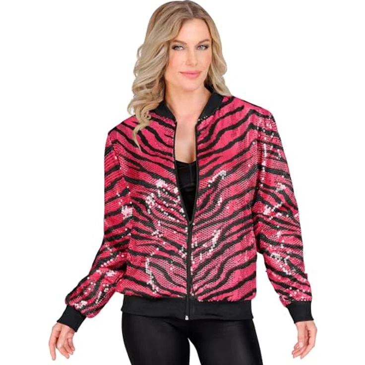 Widmann PARTY FASHION BOMBERJACKE, Pailletten Bomberjacke im pinken Zebramuster, L/XL (XL) – Bild 4