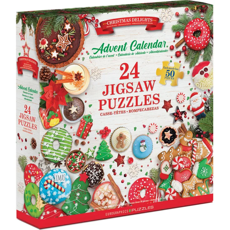 Eurographics Christmas Deserts Advent Calendar II, 50-teiliges Puzzle aus solidem blauen Karton