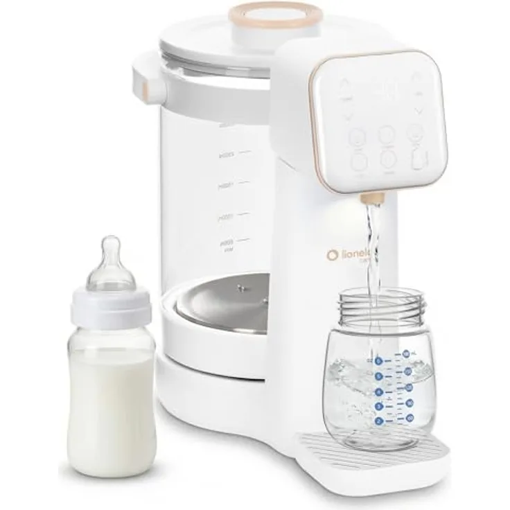 Lionelo Babypresto 2.0 Fläschchenzubereiter, Milchzubereiter und Flaschenwärmer mit 40-100 °C, UV-Hygiene, 30-300 ml Dosierung, 3 L Glasbehälter, LED-Display, Touch-Sperre