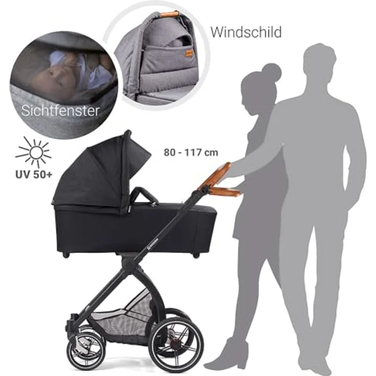 Gesslein Kinderwagen FX4 STYLE, Baby Erstausstattung (leichtes Kinderwagen Set mit Liege- und Sitzoption, individuell einstellbar, Fünf-Punkt-Sicherheitsgurt, Kinderwagen 3 in 1), Schwarz – Bild 2