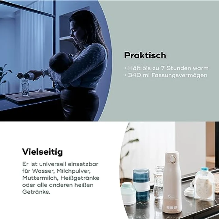 Babymoov Mobiler und kabelloser Flaschenwärmer Moov & Feed - Kapazität 340ml - Wasser oder Muttermilch - Einstellbare Temperatur - Warmhaltefunktion (bis zu 7 Stunden) -USB – Bild 5