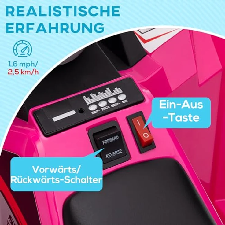 HOMCOM Elektro-Kinderquad Kinderauto, Elektrofahrzeug mit Vorwärts- & Rückwärtsgang, Belastbarkeit 25 kg, für Kinder von 18 Monaten bis 36 Monaten, Rosa – Bild 3