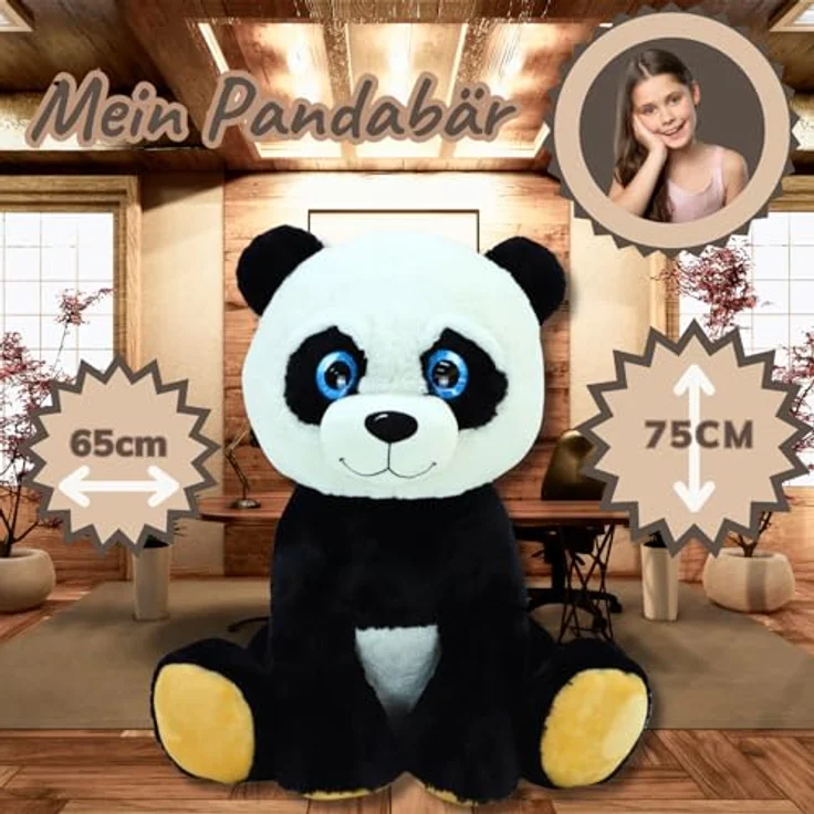 TE-Trend XXL Panda Plüschtier mit funkelnden blauen Augen, 75cm, weiche Qualität, Kuscheltier für liebevolle Umarmungen- glückliche Stunden – Bild 2