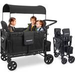 WONDERFOLD W4 Elite Quad Stroller Wagon, Volcanic Black - 4 Face-to-Face Seats, 5-Point Harnesses, Adjustable Push Handle, Removable UV-Protection Canopy