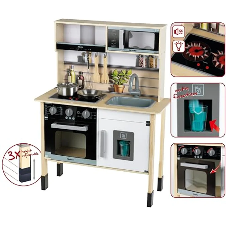 Theo Klein 7186 Miele Spielzeugküche, Holz (MDF), Midi 2, weiß mit Licht- und Soundmodul, hochwertigem Zubehör für Kinder ab 3 Jahren – Bild 3