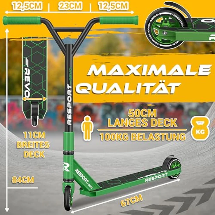 RE:SPORT REVO Stunt Scooter, Profi Kickscooter mit ABEC 9 Kugellagern, 100mm PU-Rollen, inkl. Ständer, für Kinder & Erwachsene – Bild 7