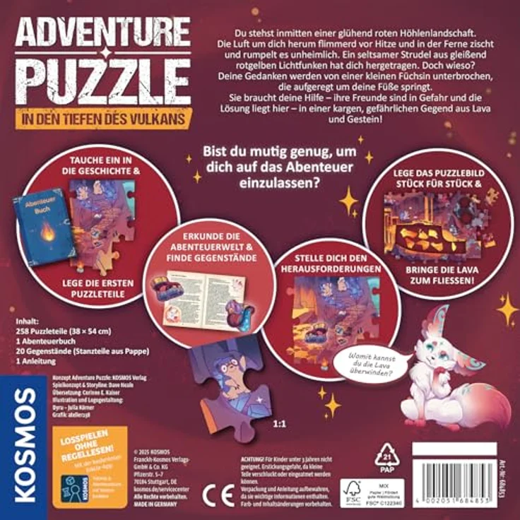KOSMOS 684853 Adventure Puzzle In den Tiefen des Vulkans, 258 Teile, interaktives Abenteuerpuzzle für Kinder ab 8 Jahre, Abenteuergeschichte mit jedem Puzzleteil entdecken – Bild 2