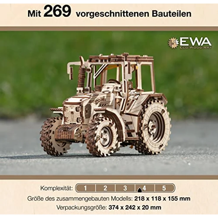 EWA Eco-Wood-Art - 3D-Holzpuzzle für Jugendliche und Erwachsene - Traktor BELARUS-82 - DIY-Bausatz, Selbstmontage, kein Kleber erforderlich - 269 Stück, Tractor BELARUS-82, Hellblau – Bild 5