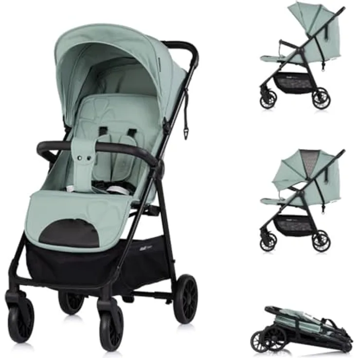 Chipolino Kinderwagen Blossom, verstellbare Rückenlehne, Stoßdämpfer, bis 22kg, Korb, grün