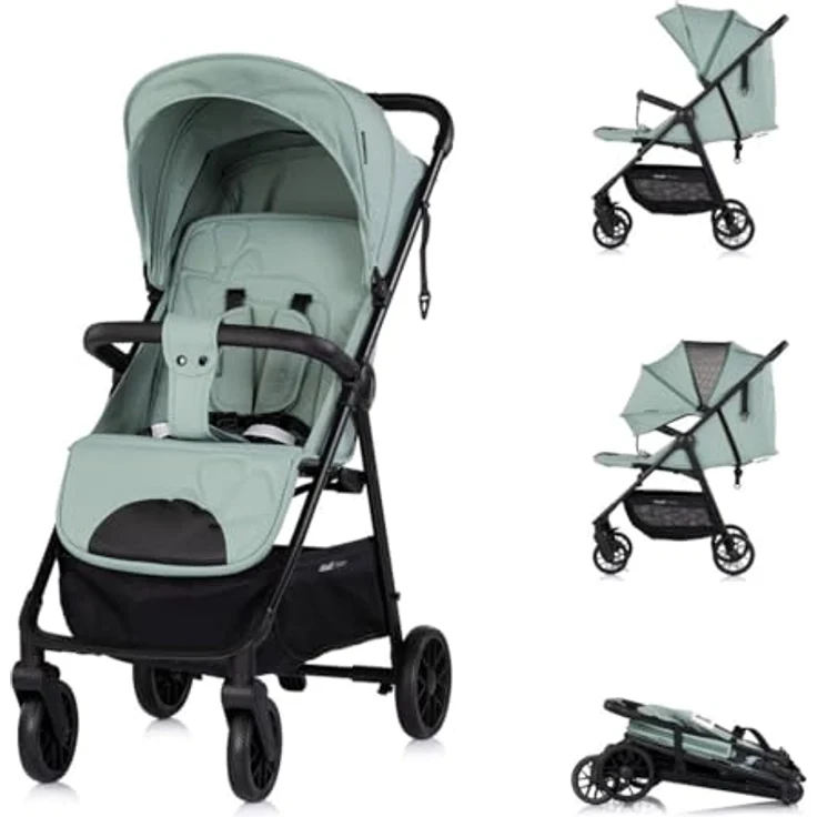 Chipolino Kinderwagen Blossom, verstellbare Rückenlehne, Stoßdämpfer, bis 22kg, Korb, grün – Bild 1