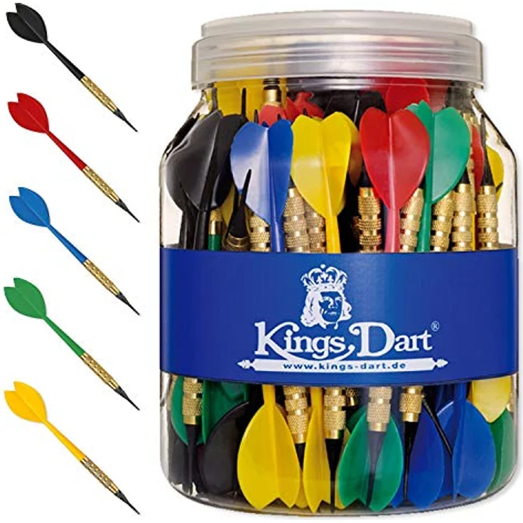 Kings Dart Softdartpfeile-Set | 100 robuste Dartpfeile für elektronische Dartscheiben | 100% Messing-Barrel, Longlife-Spitzen, Flights u. Schaft aus Kunststoff | 16g | Bunt – Bild 1