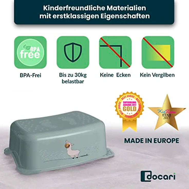 DOCARI Kinder Töpfchen Set 3 in 1, grün Lama – stabil, rutschfest und hygienisch, ideal für das Töpfchentraining mit Lerntöpfchen, Toilettenaufsatz und Hocker – Bild 5