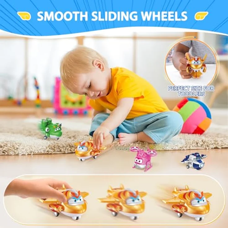 Super Wings Transform-a-Bots 4 Pack, 4 Sammelfiguren (S5 Paul, Dizzy, Golden Boy, Mira) in Rosa, Gelb, Blau, Grün - 2 Zoll Verwandlungsspielzeug für Kinder ab 3 Jahren – Bild 5