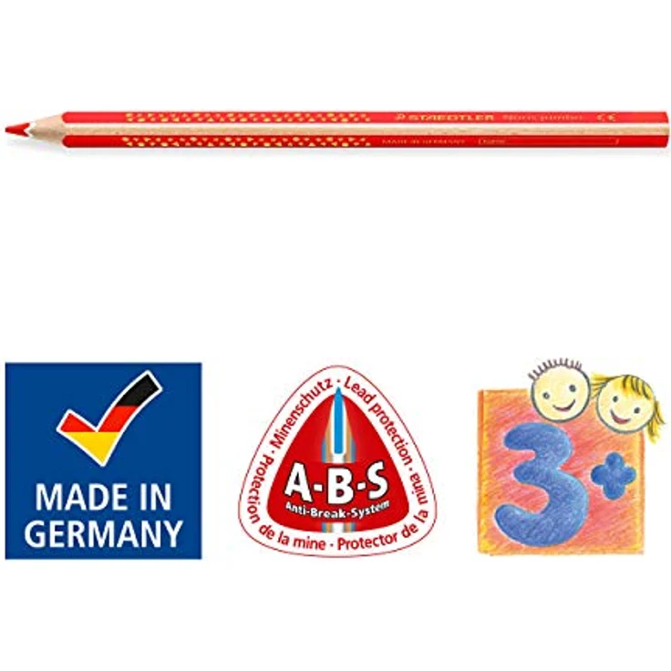 STAEDTLER Buntstift Noris jumbo, erhöhte Bruchfestigkeit, Dreikantform, ABS-System, attraktive Sternchenprägung, Bonuspack mit 12 brillanten Farben und einem Spitzer, 128 NC12P1 – Bild 5