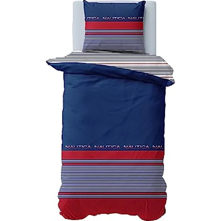 Nautica Drifting BETTWÄSCHE Set Satin 100% Baumwolle 135X200 + 80X80, Kinderbettwäschen in Wende Optik, Anti Allergisch, blau