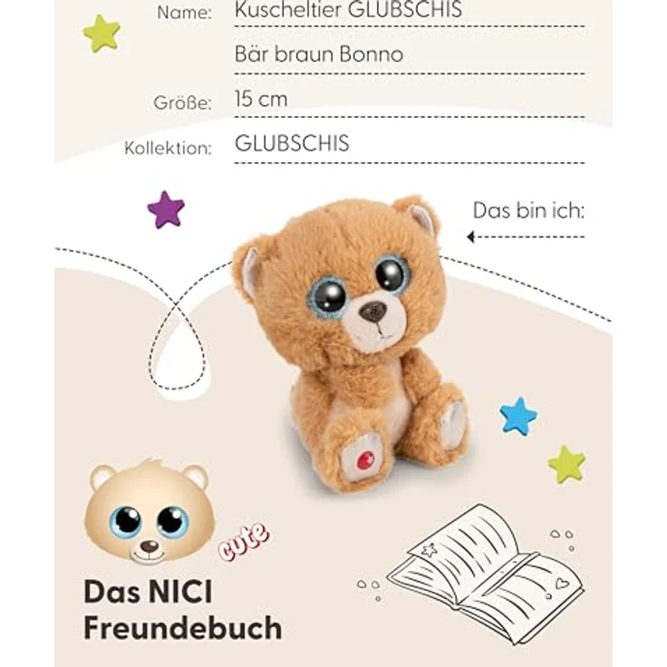 NICI Kuscheltier GLUBSCHIS Bär Bonno 15cm, braun, weiches Plüschtier mit glitzernden blauen Augen, ideales Geschenk für Kinder und Erwachsene – Bild 5