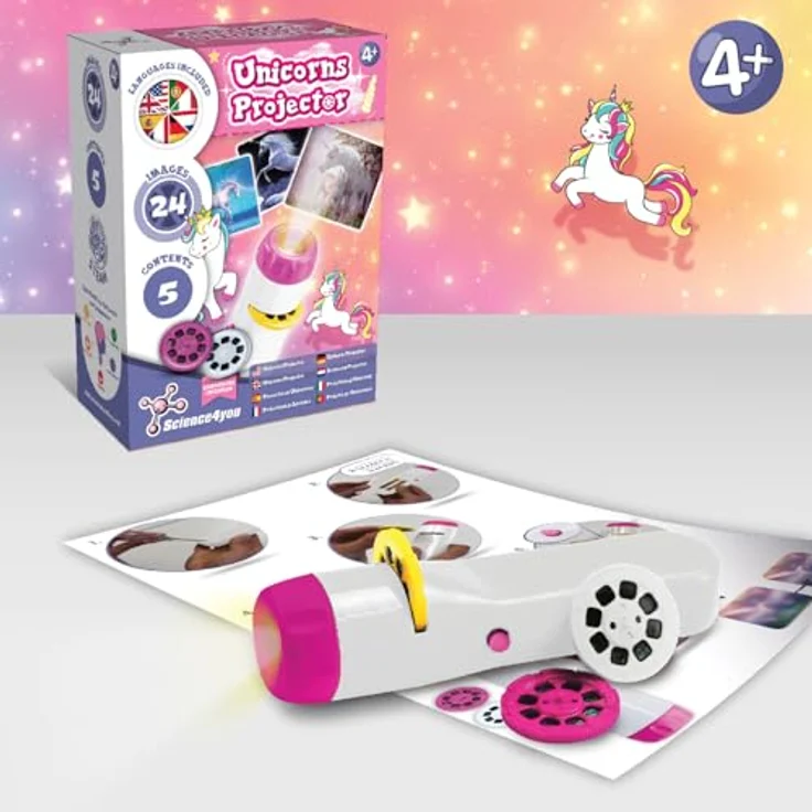 Science4you Einhorn-Taschenlampenprojektor für Kinder, 24 Bilder und Lernbuch, Spielzeug ab 4 Jahren – Bild 2