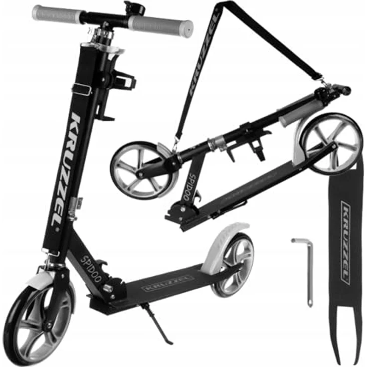KRUZZEL Kinder Scooter Klappbar, 200-mm-Räder, höhenverstellbar 87-98 cm, Grau mit Fußbremse und Flaschenhalter, Aluminiumrahmen bis 100 kg – Bild 1