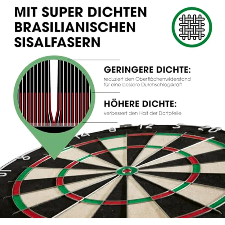 #DoYourDart Dartscheibe Komplett-Set, Sisal mit 6 Steeldartpfeilen und Dart-Surround, selbstschließende brasilianische Sisalfasern – Bild 5