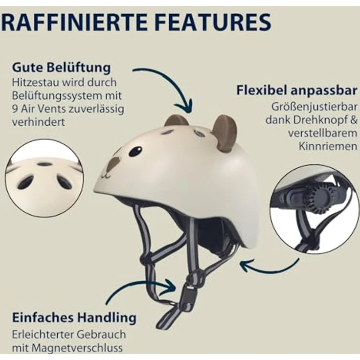 HUDORA Kinderhelm Beary - Bequemer XXS/XS Fahrradhelm mit Bären-Motiv - Hochwertiger Helm für Mädchen & Jungen - Ideal für Laufrad / Scooter & Fahrrad – Bild 3