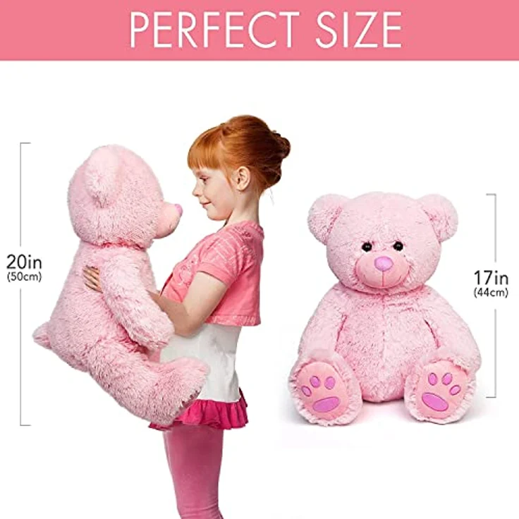 LotFancy Teddybär Kuscheltier 50 cm, Plüschtier mit weicher Füllung und langlebigen Sicherheitsdetails, rosa – Bild 2