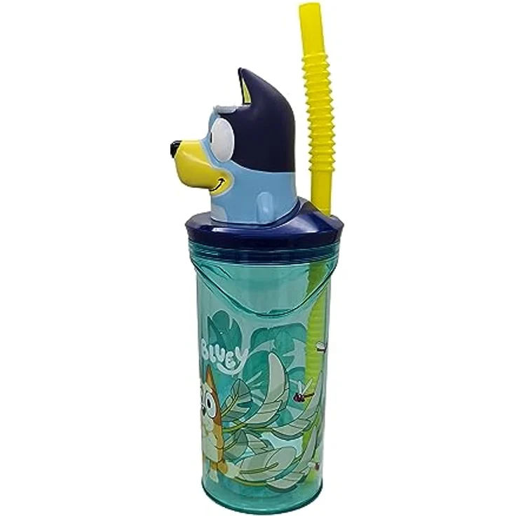 Stor Bluey Wiederverwendbarer Kinderbecher, 360 ml mit Strohhalm und Deckel, Himmelblau, BPA-frei, mit 3D-Figur – Bild 4