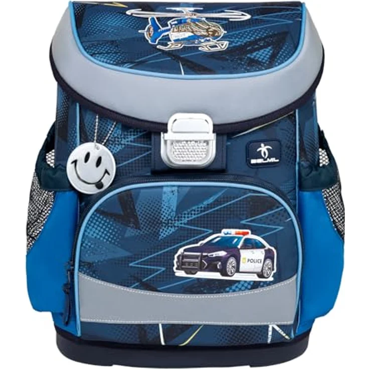 Belmil Mini-Fit Schulranzen Set 4-teilig (405-33/AG/S) (Police), leicht und ergonomisch, reflektierende Elemente, wasserdicht, blau – Bild 3