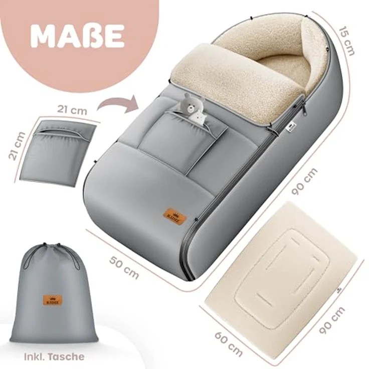 KIDIZ® Babyfußsack Baby Fußsack Winterfußsack Babyschale mit Reißverschluss Kuschelsack Babydecke Kinderwagen waschbar verschließbarer Kopfteil ,Tasche, passend für alle Kinderwagen Anthrazit – Bild 3