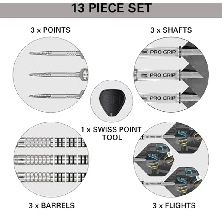 Target Darts Chris Dobey G1, Dart Set mit 90% Wolfram Barrels, Swiss Point System und Pro Grip Shafts, 22G – Bild 5