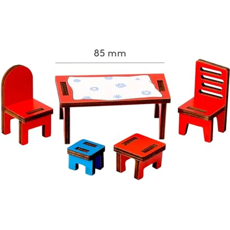 Pippi Langstrumpf Puppenhausmöbel Zubehörset Küche, 5-teilig mit Tisch und Stühlen für die Villa Kunterbunt – Bild 4