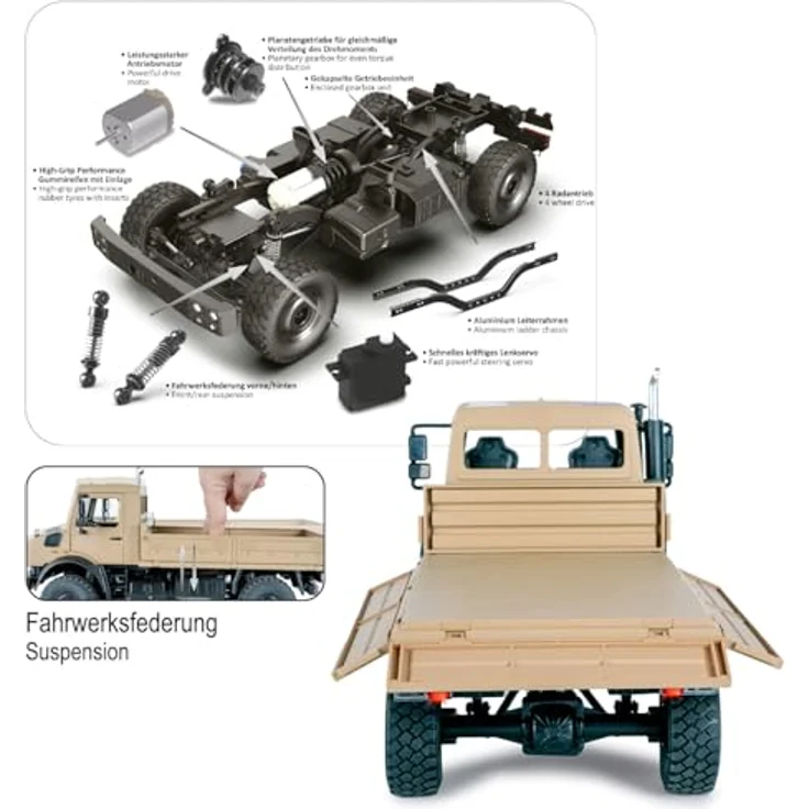 Jamara Kids Mercedes-Benz Unimog U5023, Ferngesteuertes Modellfahrzeug im Maßstab 1:14, beige, mit 2,4 GHz Steuerung und robustem Li-Ion-Akku (900 mAh) – Bild 5