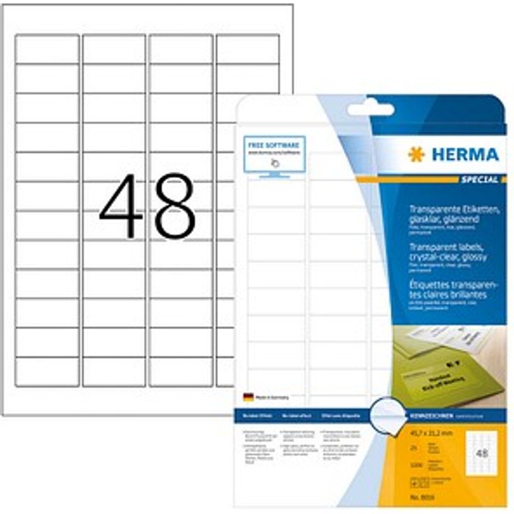 HERMA Folienetiketten 8016, 1.200 transparente Etiketten, rechteckig, 45,7 x 21,2 mm, wasserabweisend, selbstklebend, matt – Bild 1