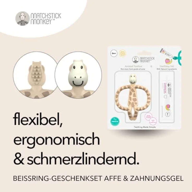 Matchstick Monkey Zahnungs-Set - Gigi Giraffe Beißring + Bio Zahnungsgel Erdbeere-Banane, Vegan, Tierversuchsfrei, BPA-frei – Bild 2