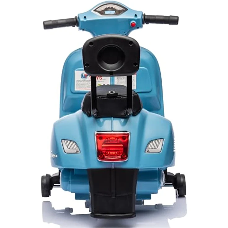 Sun Baby Vespa Elektro Motorrad für Kinder ab 18 Monaten, Blau mit Rückenlehne, Hupe, Gaspedal, Beleuchtung, Seitenrädern – Bild 5