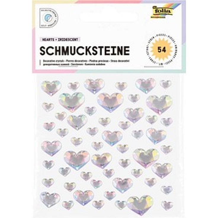 folia Schmucksteine transparent HEARTS IRIDESCENT, 54 Stück, selbstklebend mit irisierendem Glanz