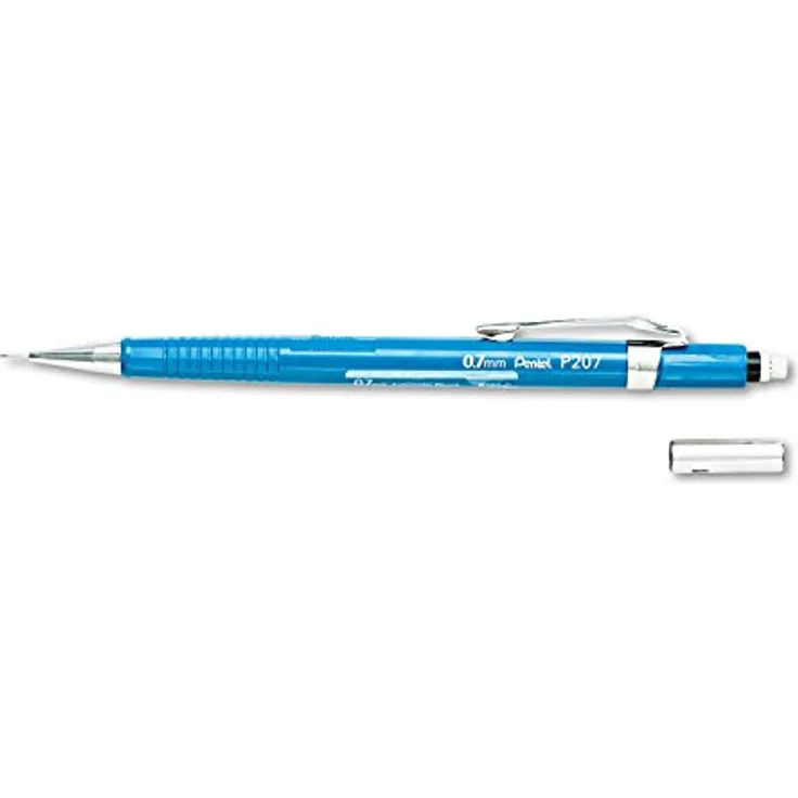 Pentel P207 Druckbleistift blau, HB 0,7 mm, bruchsichere HI-Polymer-Mine, integrierter Radierer