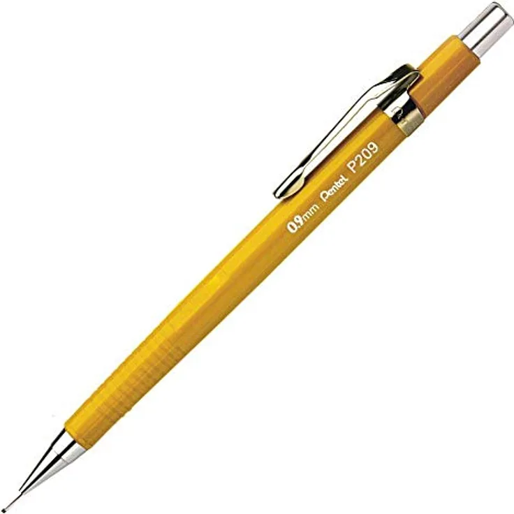 Pentel P2019 Druckbleistift, gelb, HB 0,9 mm, nachfüllbar mit HI-Polymer-Mine und Radierer